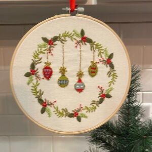 Christmas Embroidery in Hoop on Cotton -Eight Inches Round